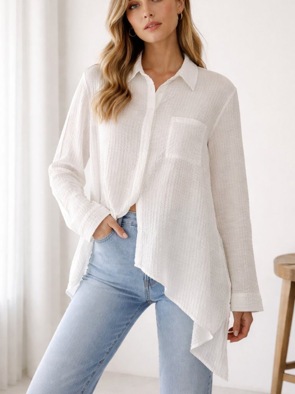 Zara White Asymmetrical Blouse